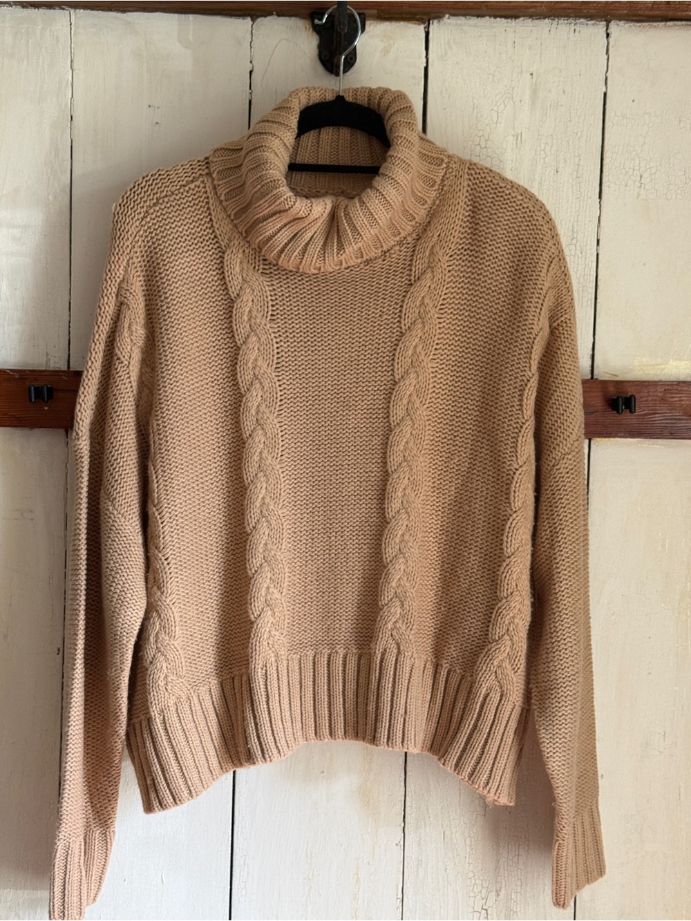 Calvin Klein Jeans Cable Knit Turtleneck Sweater in Camel